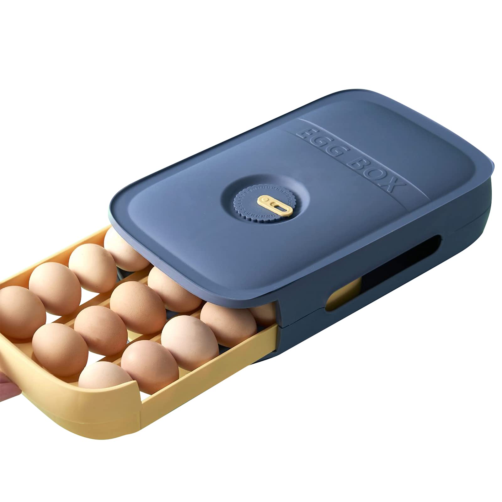 Beowanzk Egg Cup Kitchen Storage Organizer Plastic Egg Storage Organizer for 18 Eggs or More Eggs - Green Containers (Blue)