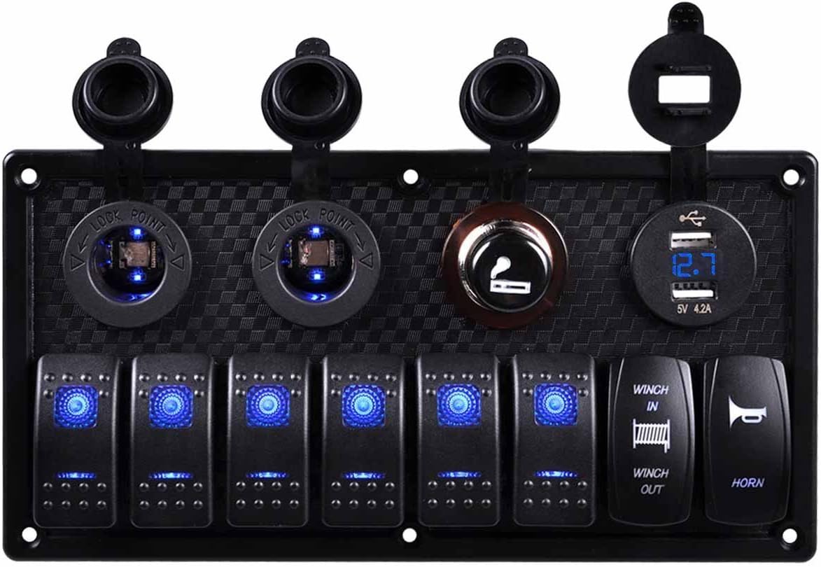 Amazon.co.jp： Marineロッカースイッチパネル、AutoEC 12 V防水8ギャングボートスイッチパネルwithヒューズ、4.