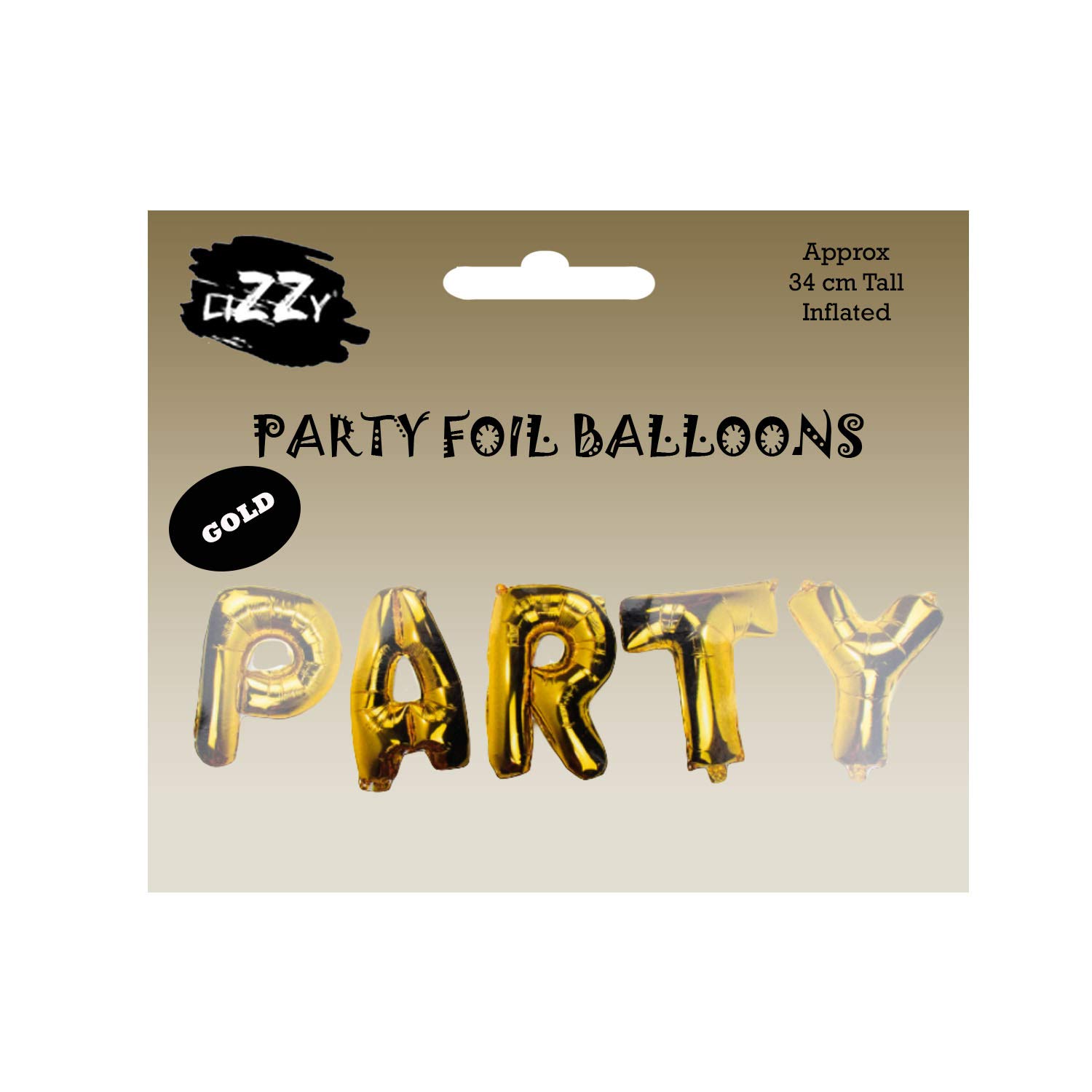 Lizzy Party Foil Balloon | 34cm x 160cm Party Banner | Complete with a plastic inflating tube (Gold)