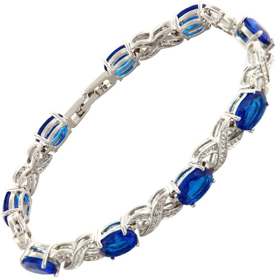 [RIZILIA XOXO Link] Tennis Bracelet [18cm/7inch] with Oval Cut Gemstones CZ [5 Colours available] in 18K White Gold Plated, Simple Modern Elegance