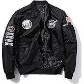 CORIRESHA Reversible NASA Bomber Jacket with Embroidery Badges