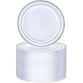 BESTVIP 100PCS 7 Inch Silver Plastic Dessert Plates, Disposable Plate with Silver Rim for Salad/Samll Cakes, Heavy Duty Plates for Party, Wedding and Birthday, Events