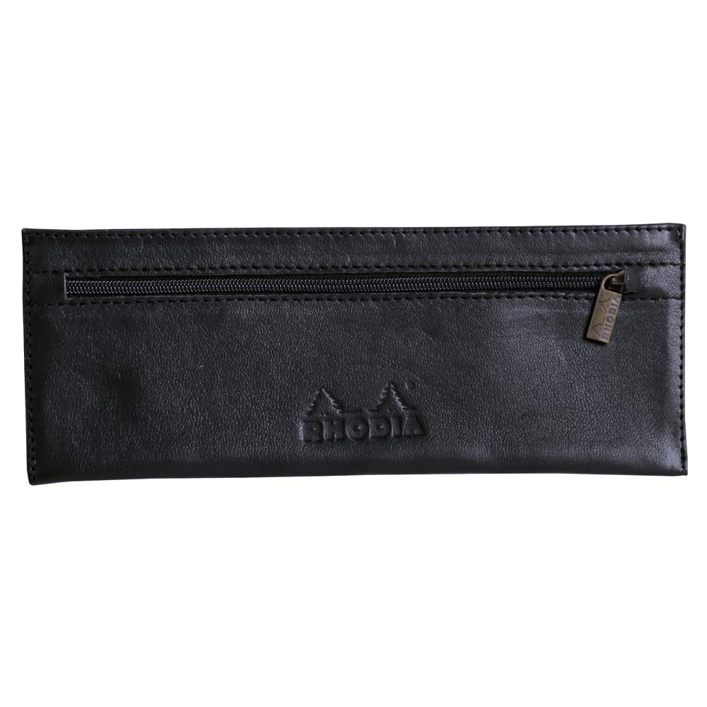 RHODIA 118449C - Flat Pencil Case Soft Epure Black Leather - 22 x 8.5 cm - Filing and Storage of Documents - Genuine Leather - Storage for Pens, Pencils, Markers, Small Supplies