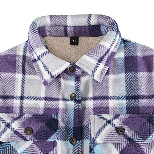 Womens Sherpa Fleece Lined Flannel Shirt Jacket Warm Button Up Plaid Shirt Jac (Sherpa Fleece