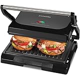 Proctor Silex Panini Press Sandwich Maker and Electric Indoor Grill, 1000 watts, Easy Clean Nonstick Grids, Compact Upright S