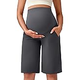 G4Free Maternity Athletic Shorts with Pockets Over The Belly Stretchy Workout Pants Pregnancy Wide Leg Bermuda Casual