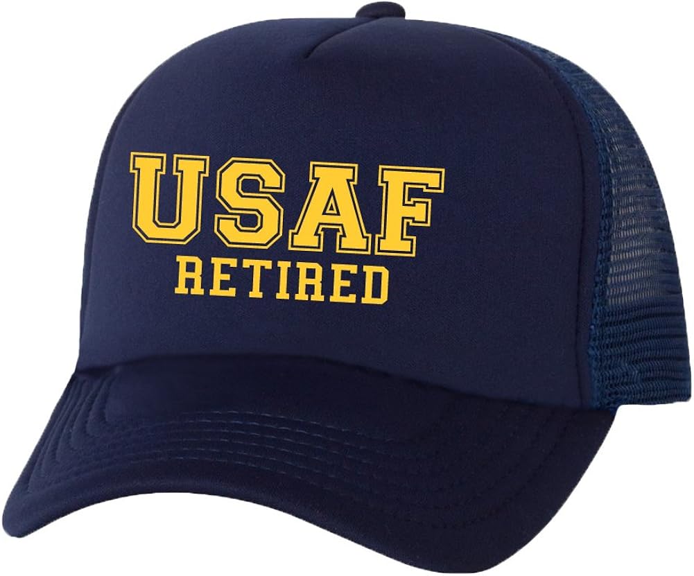 GOLD USAF Retired Truckers Mesh snapback hat in Navy One Size Amazon