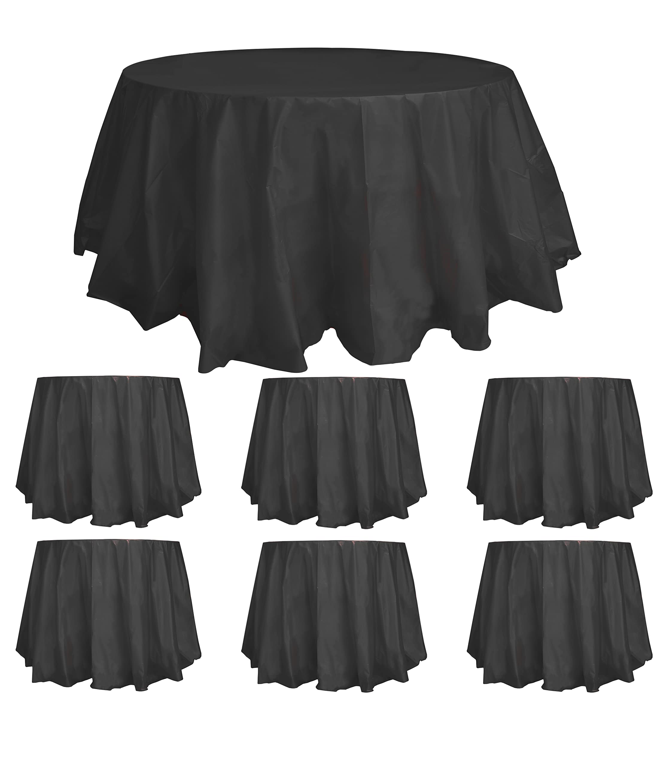 6 Pack Premium Plastic Round Tablecloth 84 inch Disposable Circle Table Covers PEVA Water Resistant Table Cloths Table Cover up to 6 ft for Party Parties Birthdays Fine Dining Wedding Outdoor(Black) — image 1