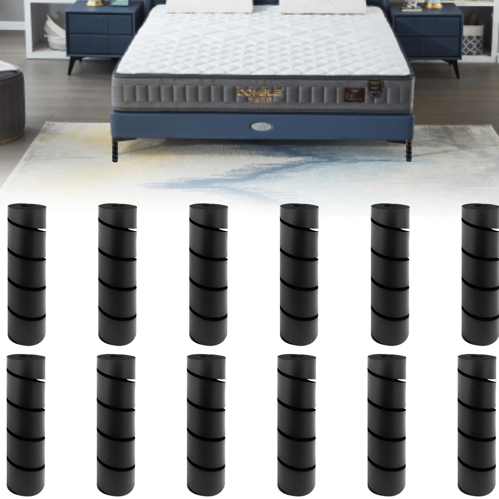 Photo 1 of 12PCS Bed Frame Toe Protectors, 6" Bed Frame Leg Covers, Protects Toes from Collisions with Furniture Legs Without Adhesive or Glue (Black)