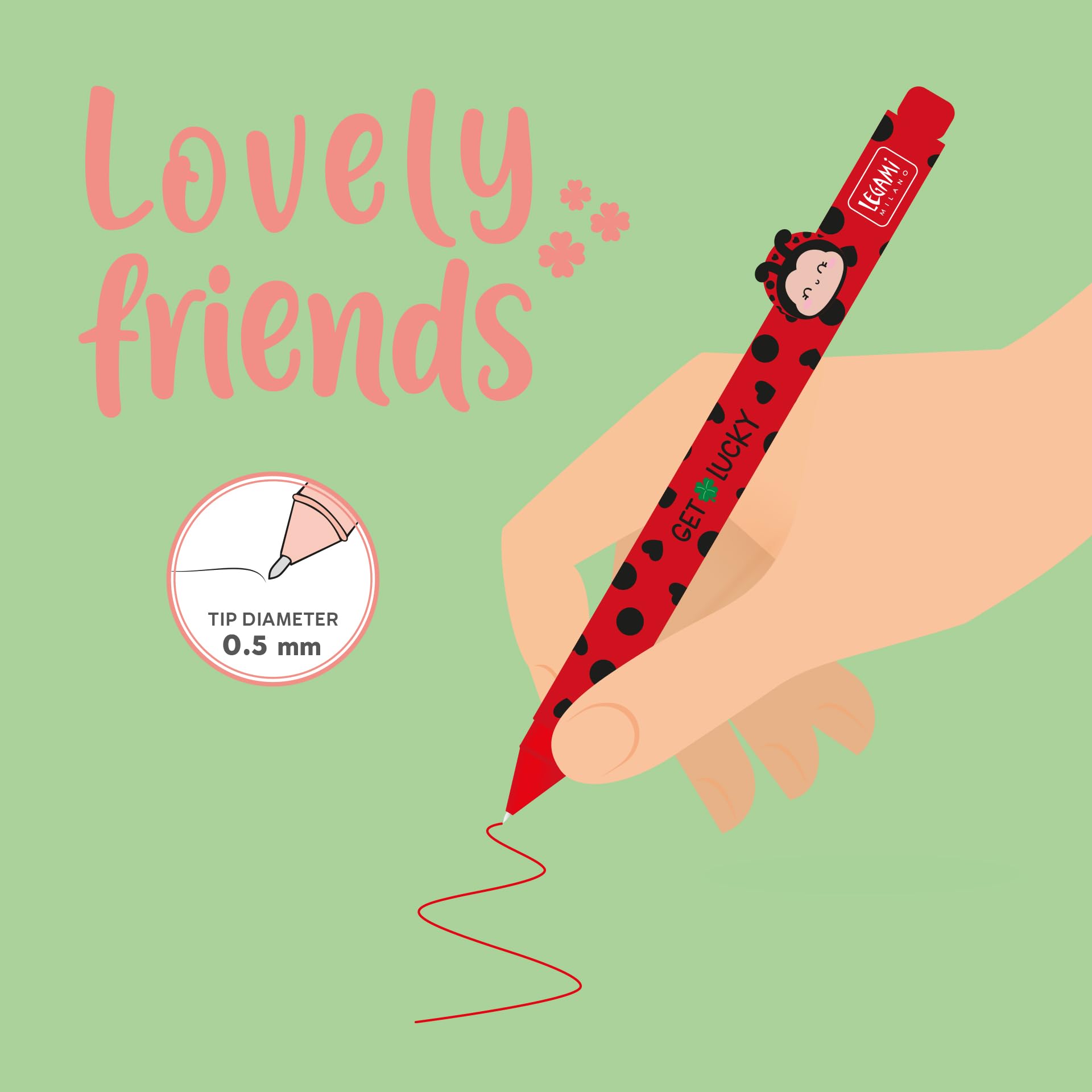 Legami - Gelschreiber mit dekorativem Tier Lovely Friends, Ladybug-Thema, nicht rollend, rot Tinte, entfernbares und wieder kombinierbares Tier, 0,5 mm Spitze 3