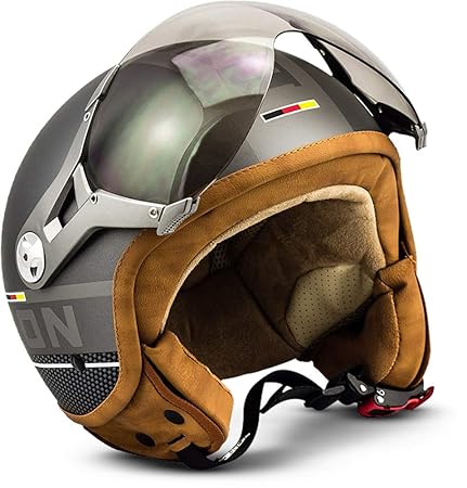 SOXON SP-325-PLUS Titanium · Helmet Chopper Vintage Jet-Helm Scooter-Helm Bobber Motorrad-Helm Biker Mofa Pilot Retro Cruiser