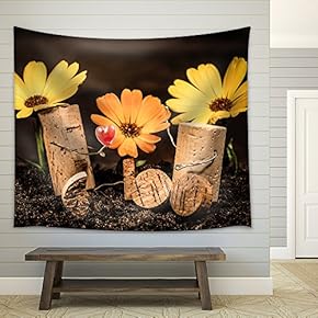 Concept Couple in Love with Wine Cork Figures - Fabric Wall Tapestry Home Decor - 51x60 inches