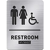 Oudain All Gender Restroom Sign Unisex Handicap Bathroom Sign Braille Bathroom Door Sign by Ada Compliant Raised Icons Wheelc