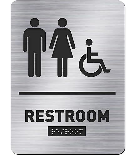ADA Compliant Restroom Signs With Braille - Plastic Unisex Bathroom Signs (6x9 Inches, Pack Of 3)