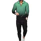 Kubsid Mens Tracksuit Set 2 Piece Long Sleeve Polo Shirt and Pants Jogging Sweatsuits Sets Casual Fashion Vacation Outfits Loungewear Black Green Mixed Size 3XL