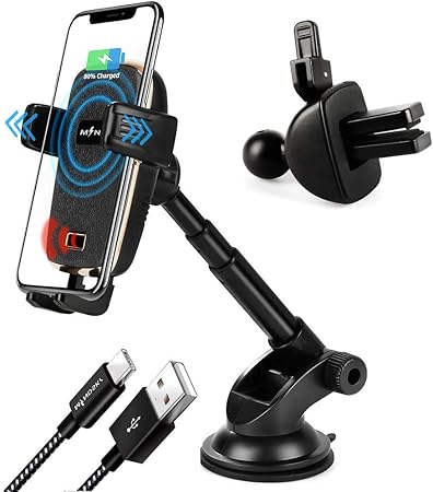 Amazon Mindsky 最新型 車載 Qi ワイヤレス充電器 車載 スマホホルダー15w 10w 7 5w 5w 急速充電 車 スマホスタンド マキシマム 自動開閉 赤外線検知 吸盤とエアコン吹き出し口両用 2イン1 360度回転 自由伸縮 Iphone 12 12 Pro 12 Mini Se Iphone 11 Pro Pro Max X
