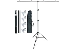 LINCO Lincostore Zenith Portable T-Shape Background Backdrop Stand Kit 5x6.7ft - 5ft Wide (Fixed) and 6.7ft High (Adjustable)- Lightweight Only 4 Lbs Easy to Carry and Storage Black