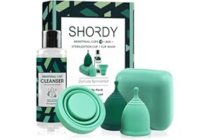 SHORDY Menstrual Cup Beginners Kit, Menstrual Cup PH Balanced Gel Cleaner Wash, Collapsible Sterilizer Cup and Silicone Period Cups (Small & Large), an Alternative to Tampons, Pads and Disc for Women