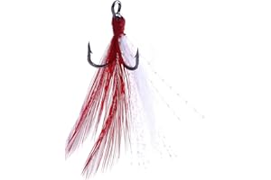 FANGBLUE 20Pcs Treble Fishing Hooks with Feather Size Stainless Steel Barbed Sharp Triple Fishhook with Box for Saltwater Freshwater