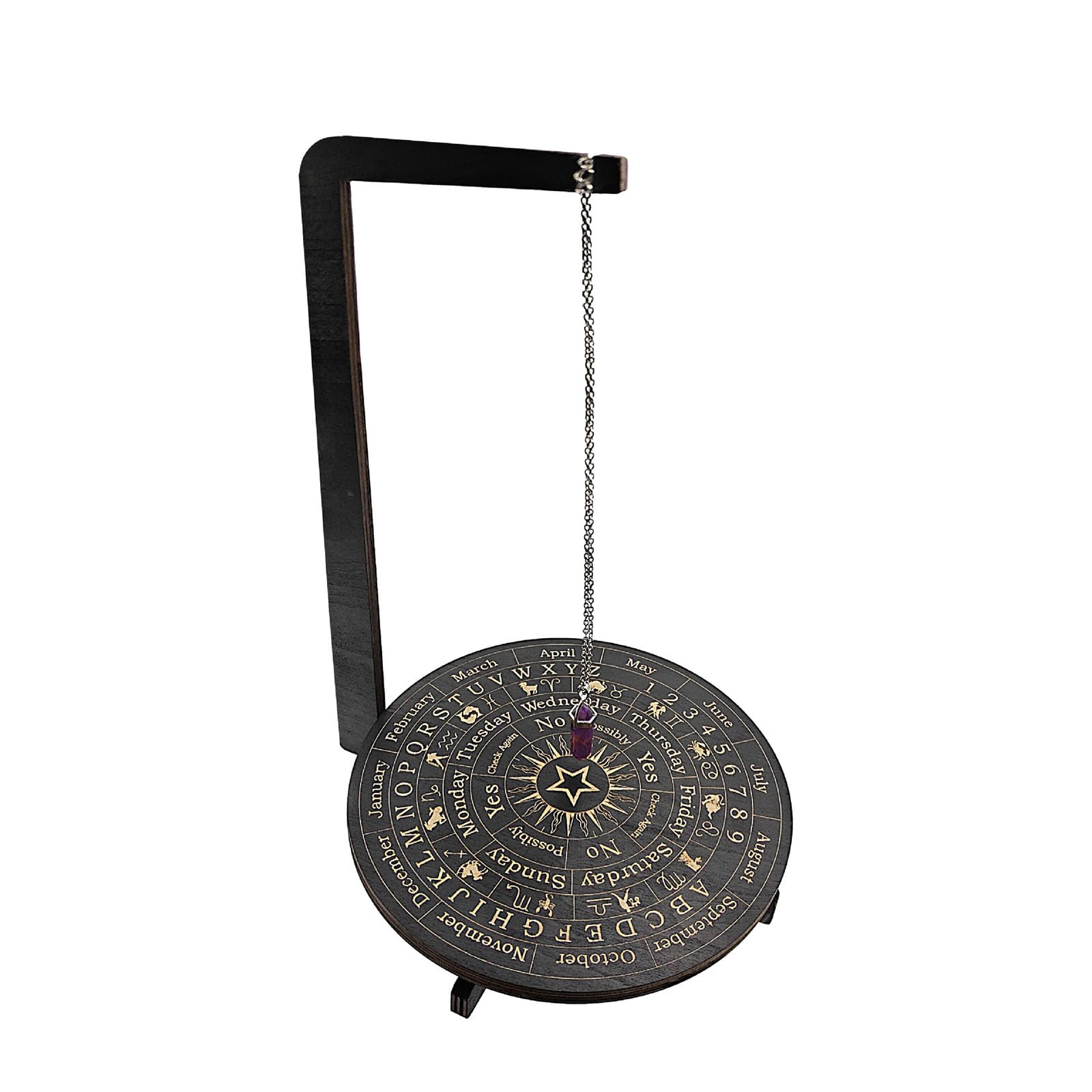 Photo 1 of JDOQOKJ Wooden Pendulum Board with Crystal Stand,pendulum stand, 12.5x9 inch, Moon Phase Design, Meditation Room Decor (astrolabe)