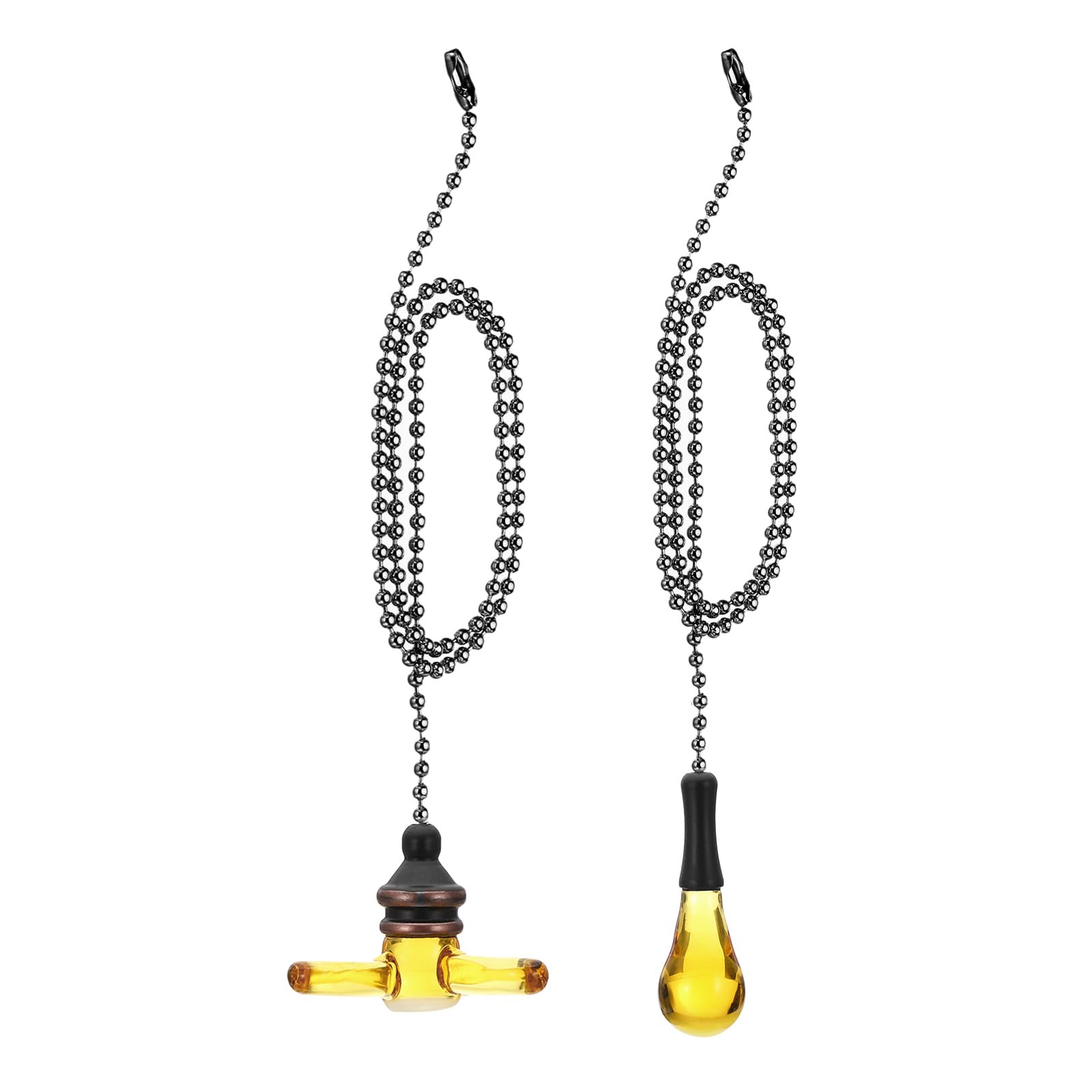 PATIKIL 14" Ceiling Fan Pull Chain Extender Set, 2 Pcs Glass Decorative Light Bulb & Fan Cord Beaded Ball Fan Pull Chain with Connector, Black, Light Yellow