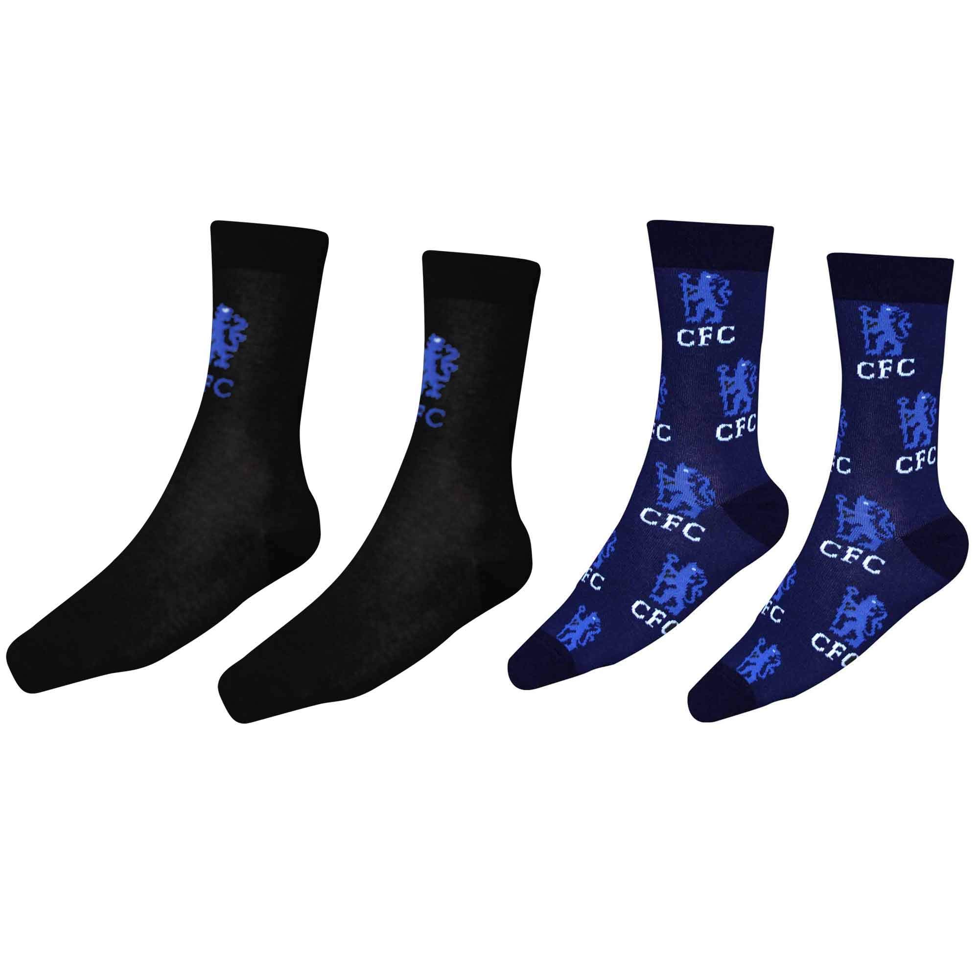 Official Twin Pack of Mens Chelsea Football Crest Dress Socks (Adults Size 8-11), Chelsea Mens Gift Socks, Chelsea Champions Socks Gift Set