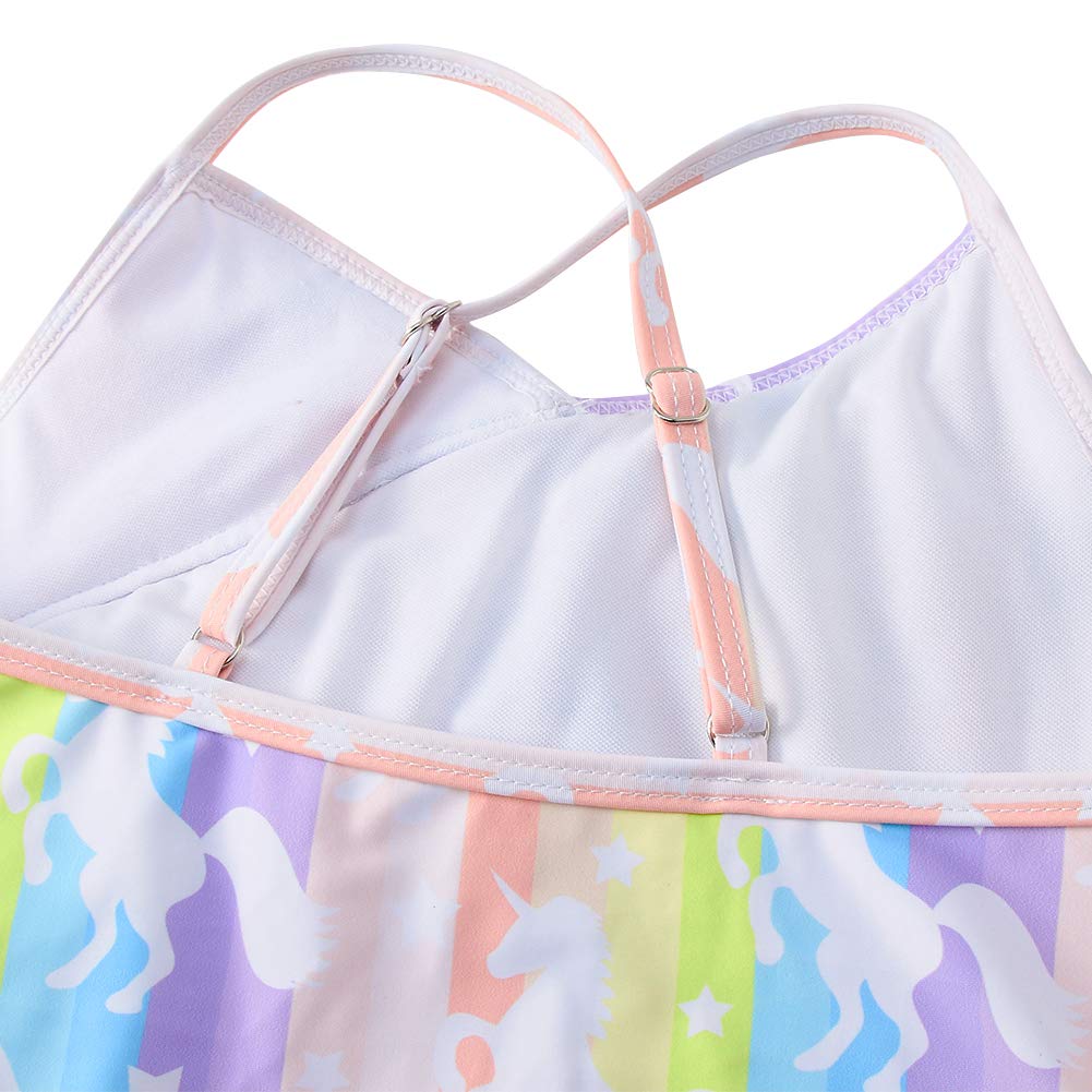 TUONROAD Infant Baby Girls Unicorn One Piece Swimsuit Fantasy Bright Color Rainbow Breathable Quick Dry 8Y 9Y 10Y Frilly Swimwear Set for Beach Bathing Bathtub(Unicorn,Large)