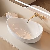 Weibath Oval Vessel Sink, Stone Resin Bathroom Sink in Glossy White with Pop-Up Drain, Modern Countertop Sink 22.44"