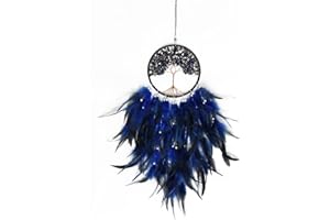 Pretty Jolly Fairy Blue Tree of Life Dream Catcher Wall Decor with Healing Crystal Stone Handmade Feather Dream Catchers Decoration Wall Hanging Bedroom Living Room Wedding Party Home Decor-25.6"