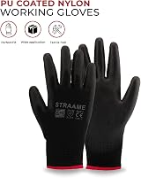 Straame Black Safety Work Gloves Pack 12 L PU Nylon Non-Slip Dexterity view 6