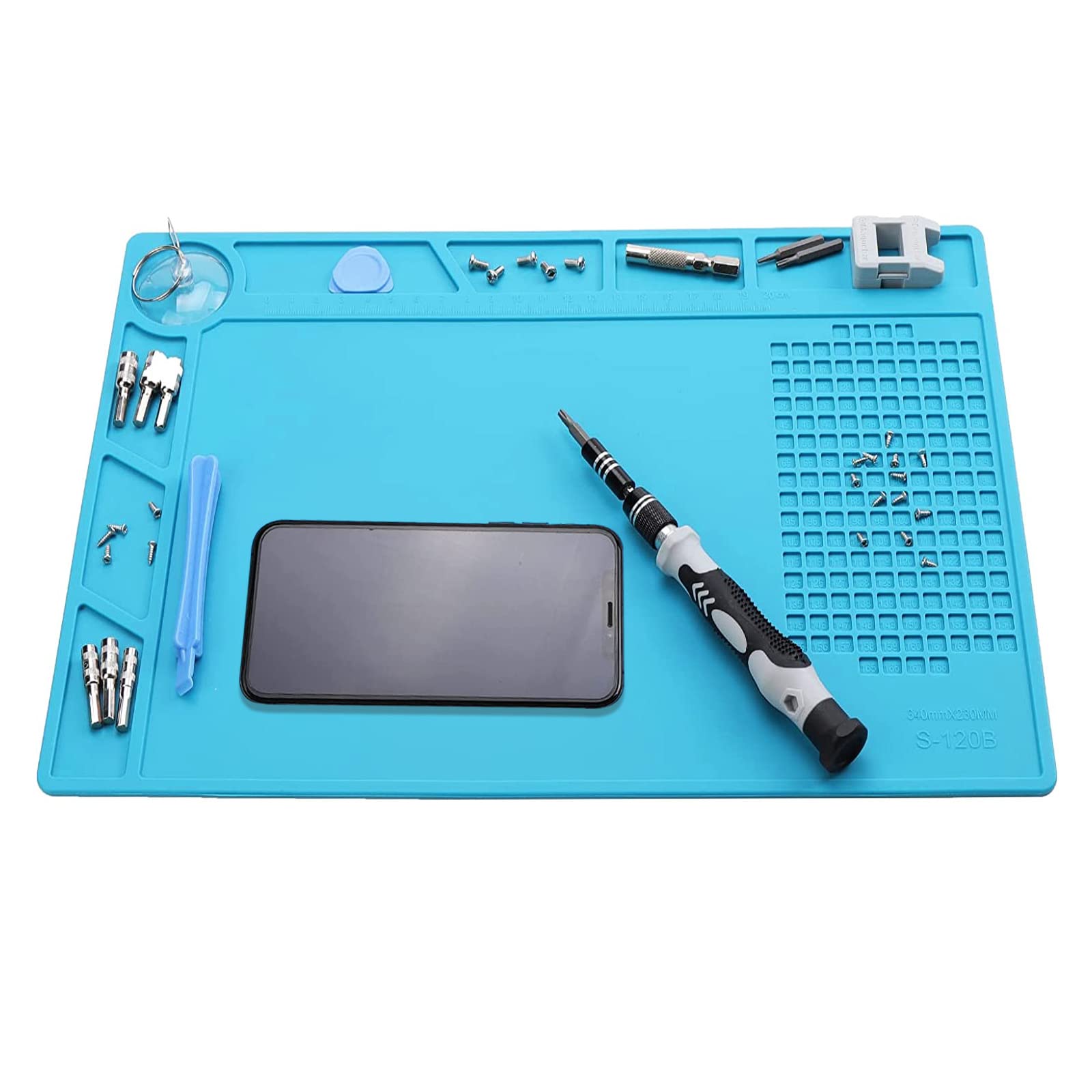 Soldering Mat, Antistatic Repair Mat, Soldering Work Mat with Scale and Screw Position for Soldering, from Mobile Electronics Repair, Smartphones, Watches (Blue, 34x23cm)