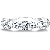 Raivari Moissanite Eternity Wedding Band Ring Eight Hearts and Arrows Wave/Geometric Shape Stackable Ring D Color VVS1 Clarity 925 Sterling Silver for Women With Certificate