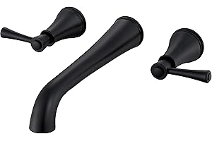 SITGES High Flow Matte Black Wall Mount Bathtub Faucet with Two Level Handles, Extra-Long 10.5" Spout Reach Solid Brass Wall Tub Filler with Rough-in Valve Included