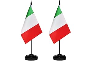 BCLIN Italy Desk Flag Set, 2 Pack Italian Table Office Flags, Small Mini Desktop Flag With 12" Solid Black Pole, Black Base, Miniature Desktop Flag