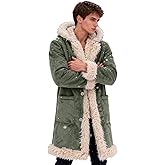 Mens Christmas Santa Claus Coat Xmas Faux Fur Trim Long Cardigan Hoodies Winter Heavyweight Sherpa Lined Trench Coats