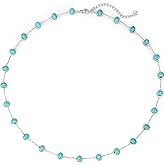 LADYGD Created Turquoise Necklace for Women 14K Gold Plated Beaded Heart Choker Boho Necklaces Handmade Beach Summer Everyday Western Jewelry Gifts