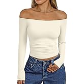 Trendy Queen Womens Long Sleeve Off The Shoulder Tops Going Out Cute Basic Y2K Fall Fashion 2026 Outfits Clothes