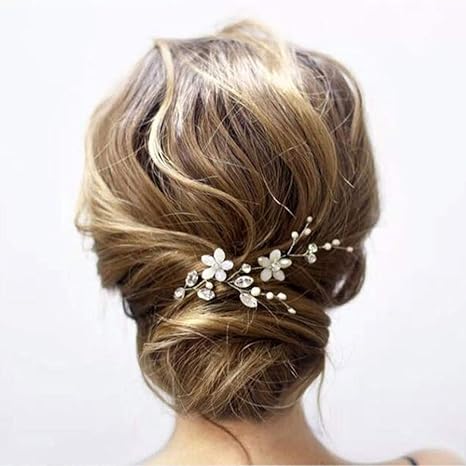 Simsly Bride Wedding Hair Pins Flower Silver Hair Clips Bridal