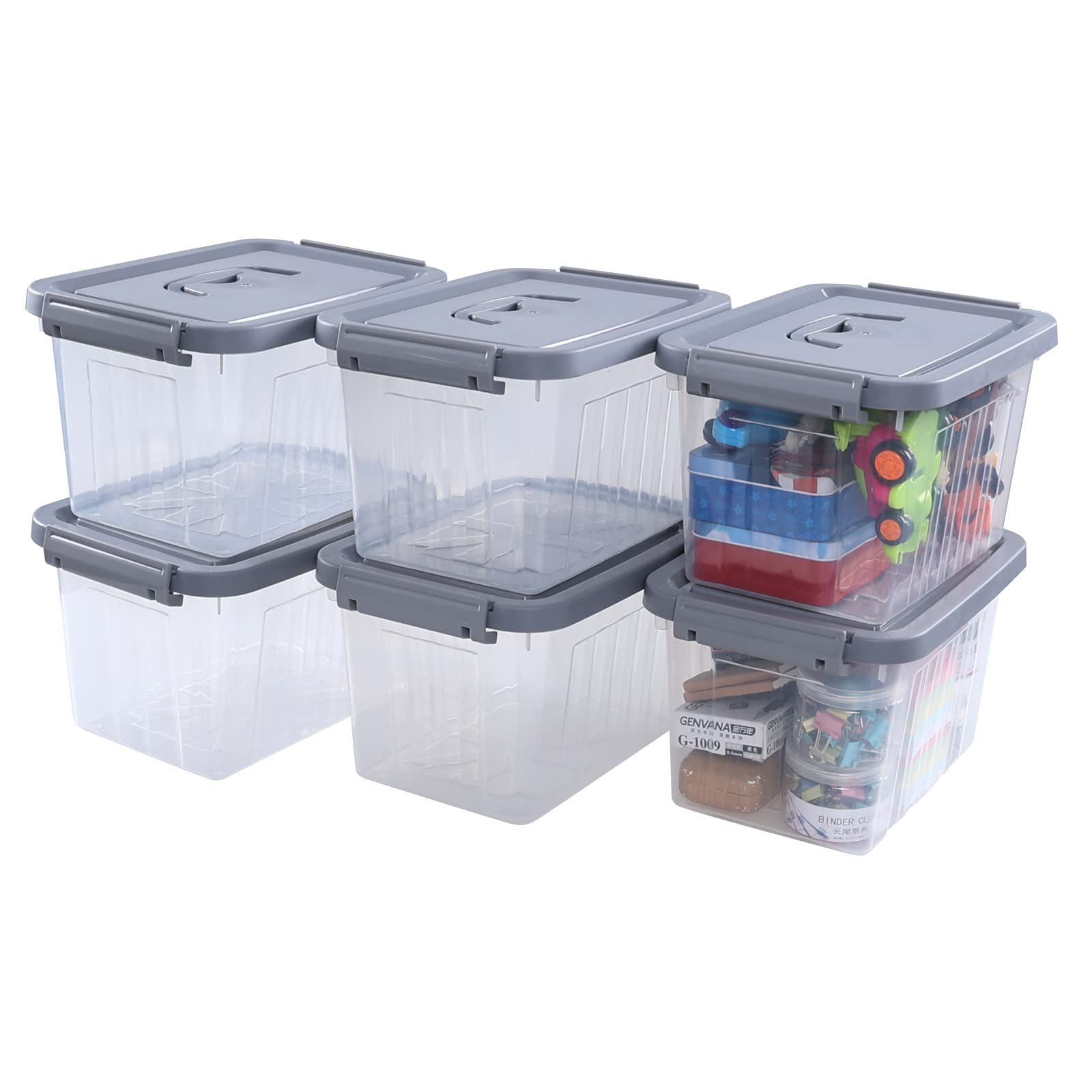 Fosly Plastic Storage Boxes with Lids, 6 Pack 6 Liter Clear Plastic Boxes Containers