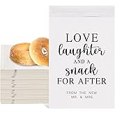 JarThenaAMCS 200Pcs Wedding Party Favor Bag Candy Buffet Bags White Love Laughter And A Snack for After Cookie Treat Bags for Guests Bridal Shower, 5.1 x 7.1 Inch