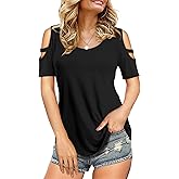 Florboom Womens Cold Shoulder Top Summer Basic T Shirts 3/4 Sleeve Casual Blouse Tshirts