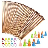 Biging 62 Pieces Knitting Needles Set with Bamboo Knitting Needles (18 Sizes from 2mm to 10mm) and Knitting Needle Point Protectors and Knitting Crotchet Locking Stitch Markers