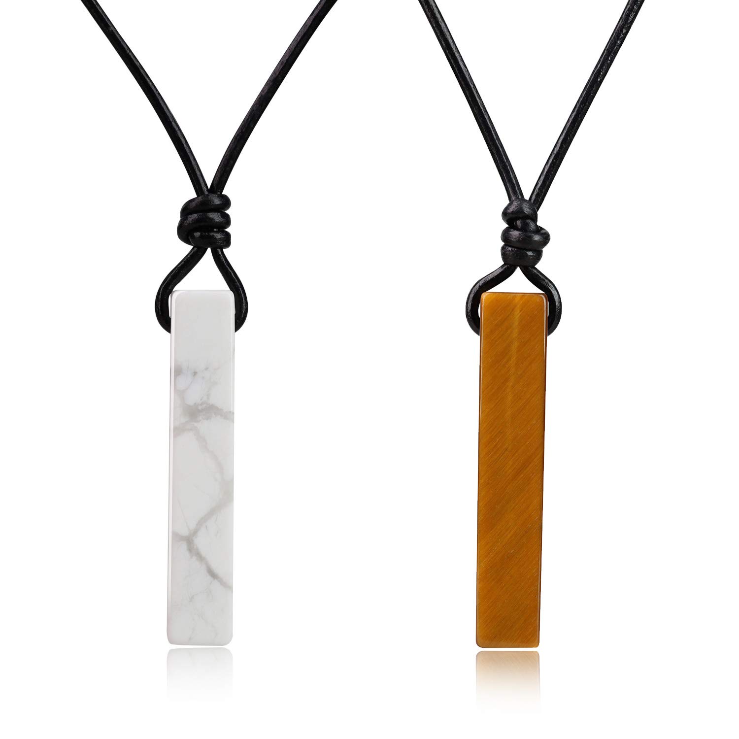 COAI Matching Couples Howlite Tiger Eye Bar Stone Pendant Necklaces