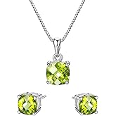 Mints S925 2ct Peridot Jewelry Set Sterling Silver Pendant Necklace & Stud Earrings August Birthstone Gemstone For Women