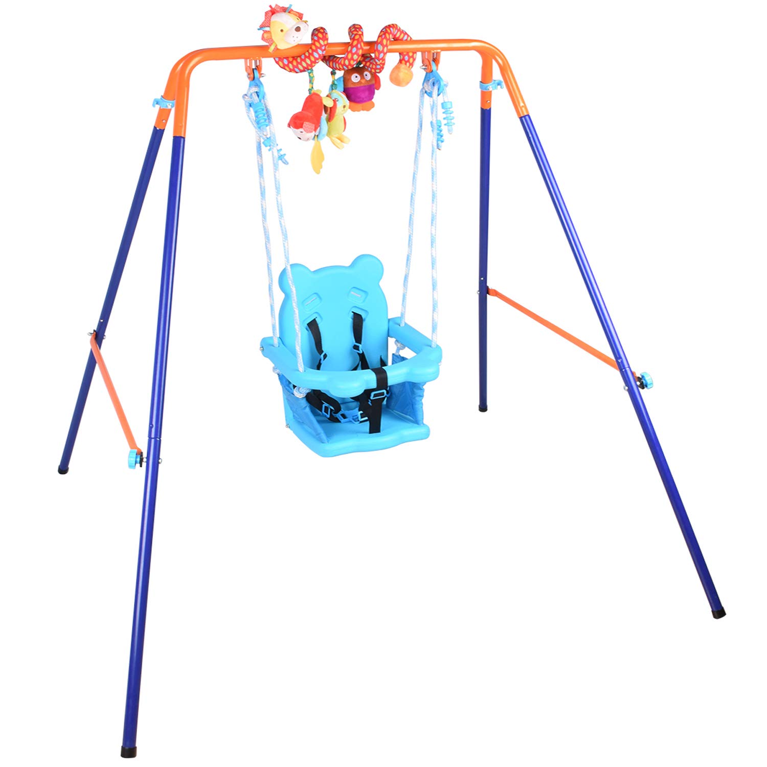 DRM Folding Swing Outdoor Indoor Swing Baby Toddler Swing Set with Support Back Baby Seat+ Baby Spiral Hanging Toys for Kids/Children's Gift