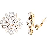 Rosemarie & Jubalee Women's Dazzling Crystal Rhinestone Flower Burst Clip On Earrings, 1"