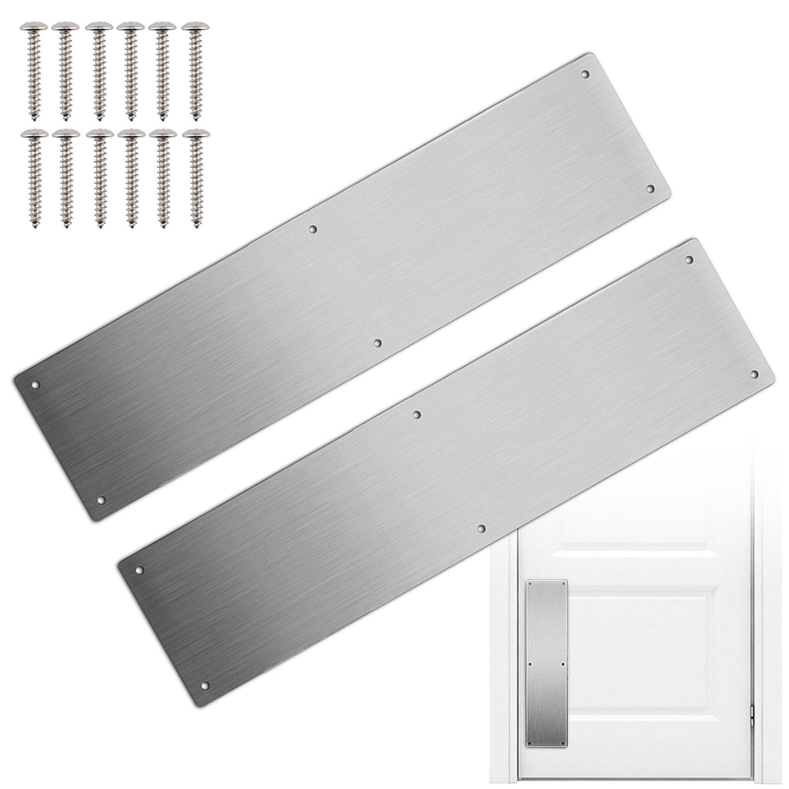 Photo 1 of 2 Pcs Door Kick Plates, Stainless Steel Door Kick Plate for Bottom of Door, Kick Plate for Interior, Exterior Doors(Color:Silver)