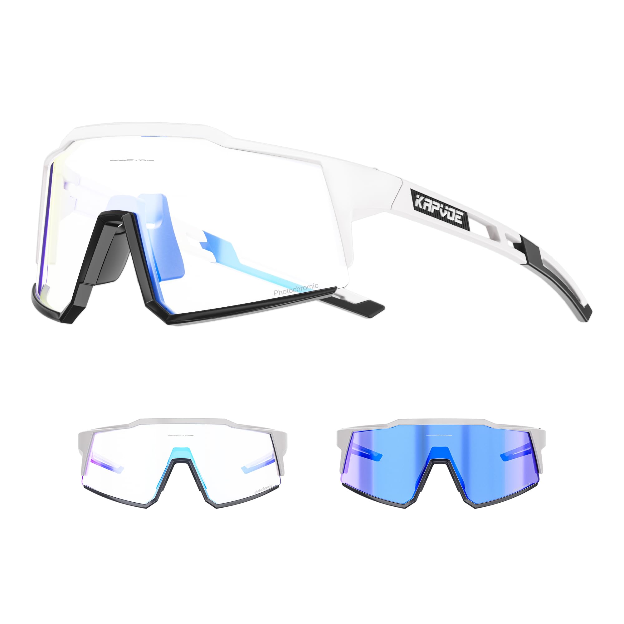 KAPVOE Photochromic Cycling Glasses with TR90 Sports Sunglasses Women Men Running Clear MTB Bike Bicycle Accessories Red White 09