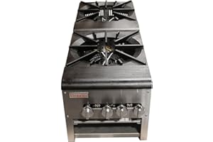 EMPURA 18" Vertical Countertop Gas Stock Pot Range with Cast-Iron Grate for Restaurant Restaurant | (2) Burners, 220,000 BTU | 18"W x 52.38"D x 20.63"H, Stainless Steel (Included: LP Conversion Kit)