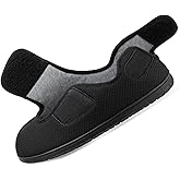 L.CNTOYK Men Adjustable Straps Slippers Breathable Adjust Closure Diabetic Walking Shoes for Men Extra Wide Width for Swollen Feet All Season Wear Black DarkBlue US8-US13
